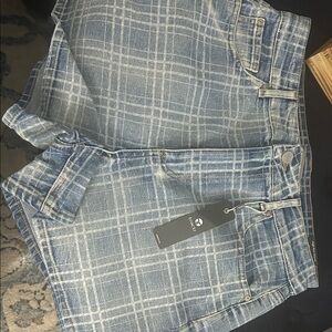 Tractr Blue Plaid Jean Shorts
